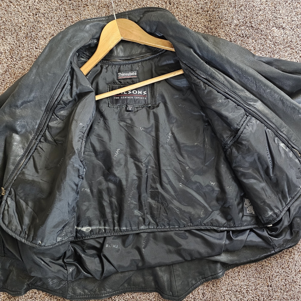 Wilson VTG Women's Black Leather Biker Cropped Bomber Jacket 80s Style - Picture 11 of 12